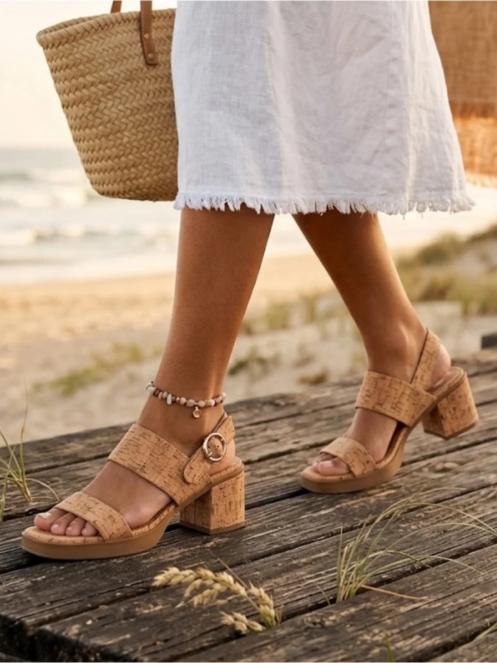 Aerosoles Dove Cork Block Heel Sandals Natural Cork size 11